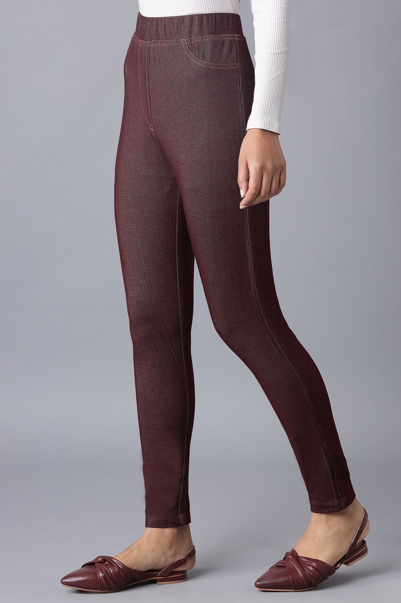 Maroon Twill Jeggings