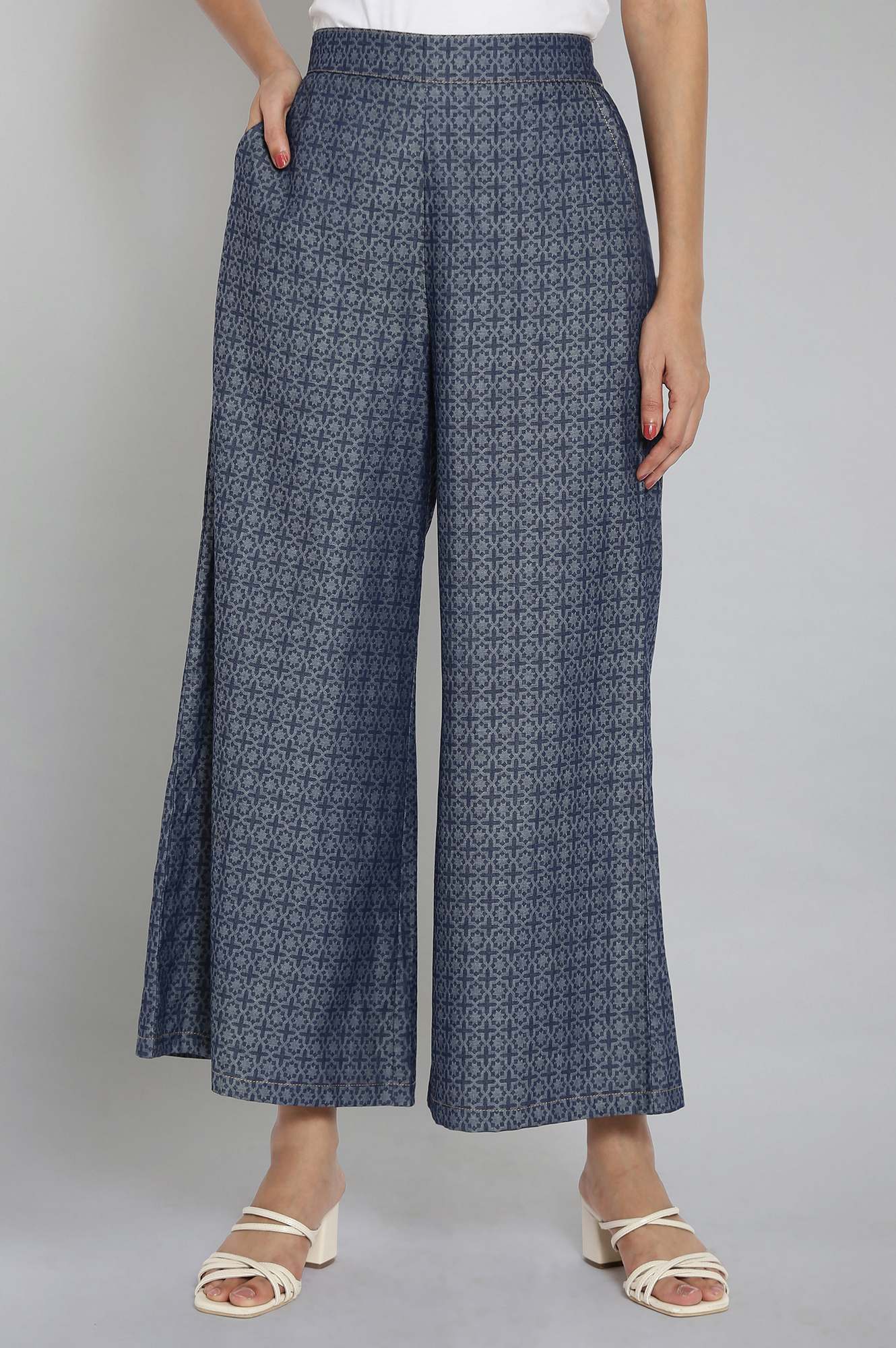 Blue Denim Jacquard Palazzo