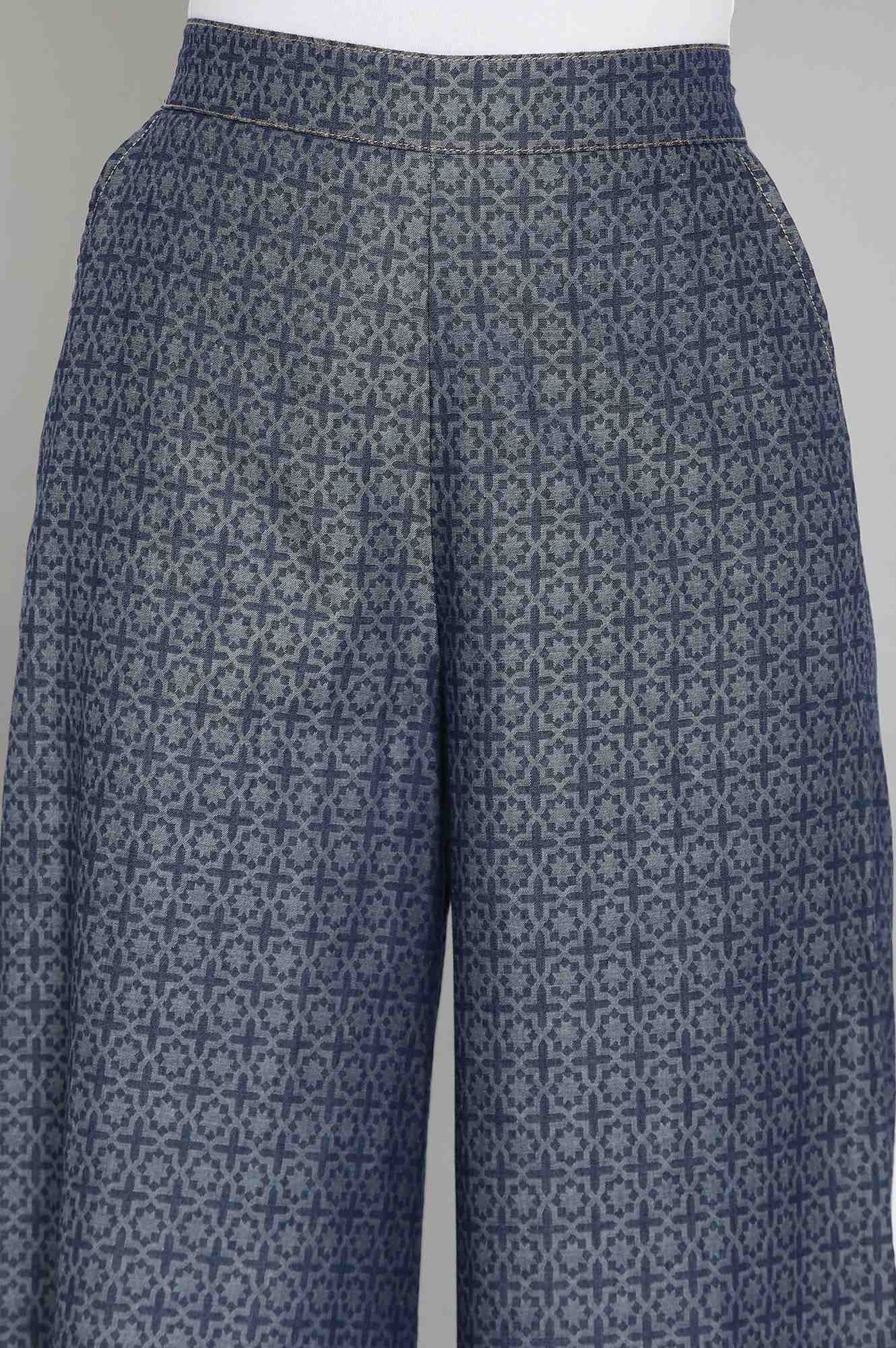 Blue Denim Jacquard Palazzo