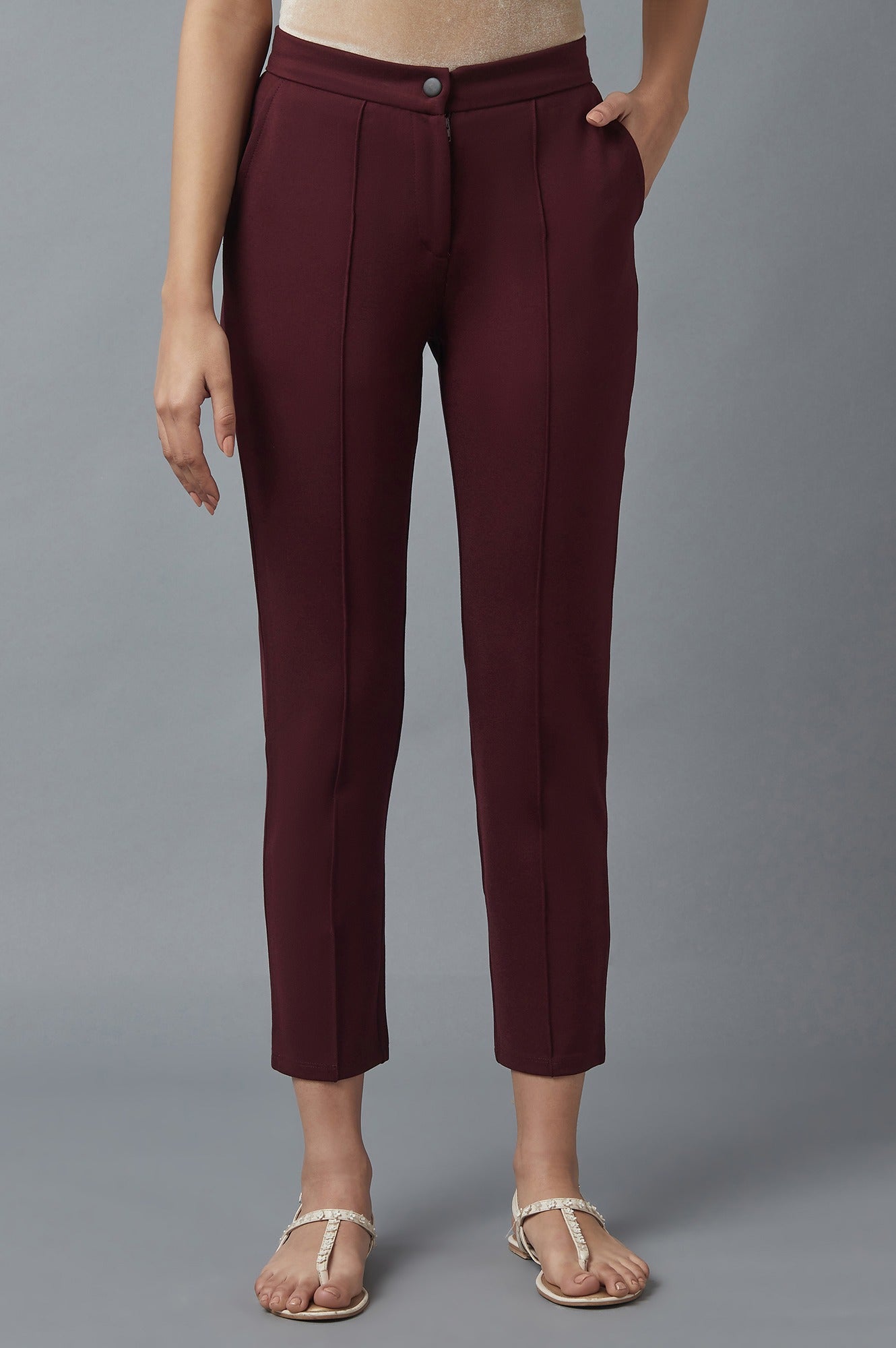 Maroon Pintuck Trousers