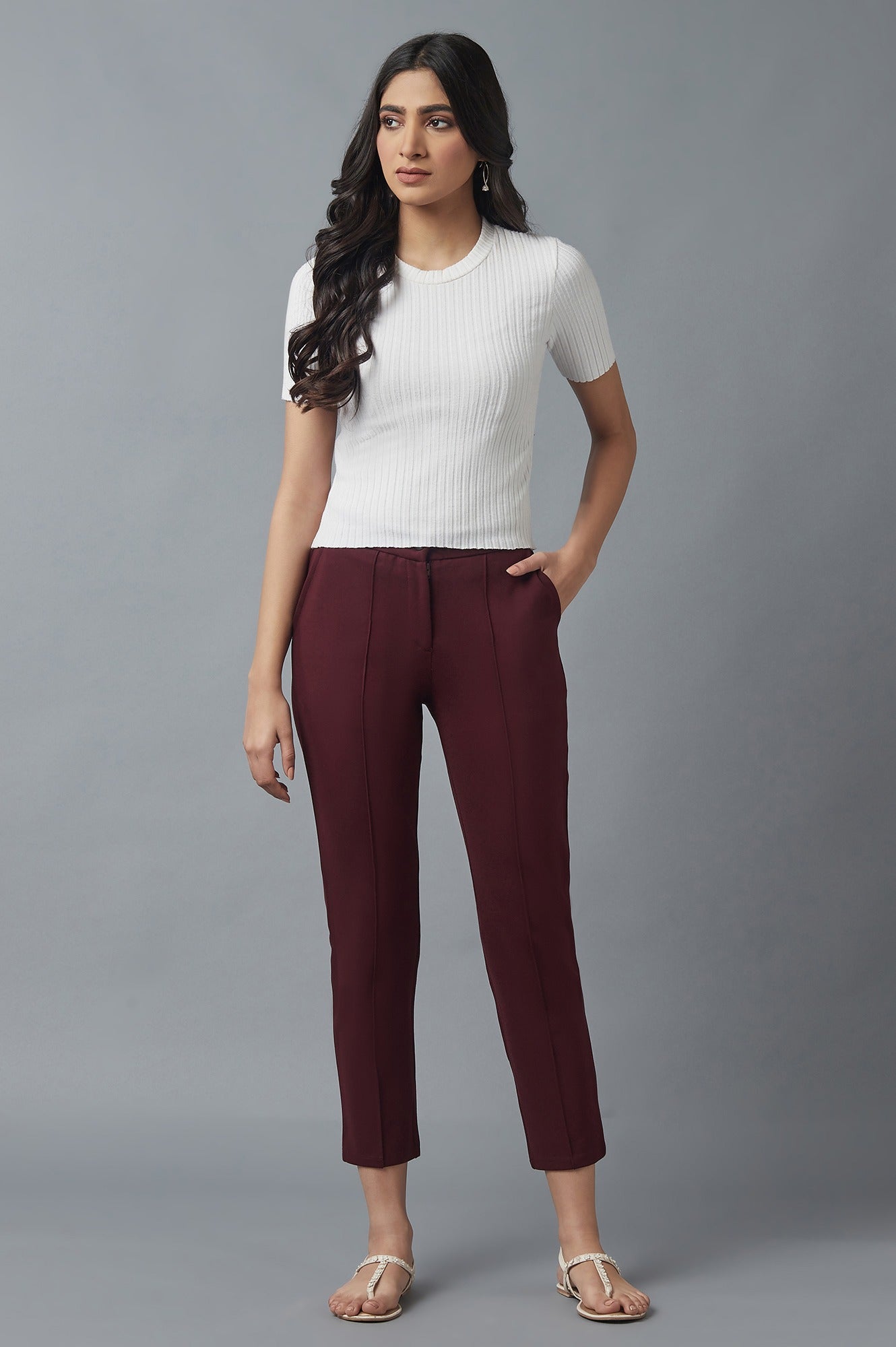 Maroon Pintuck Trousers