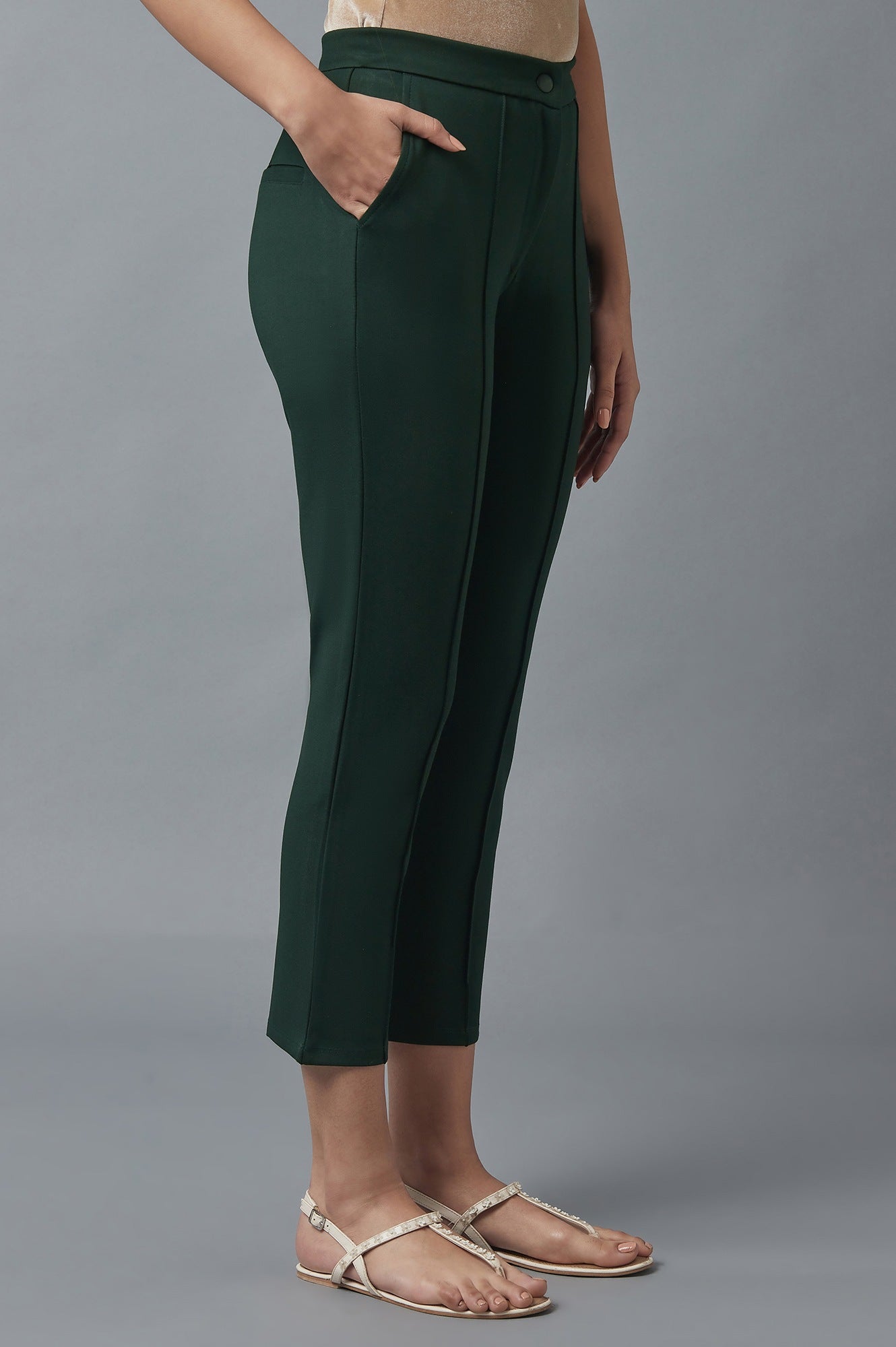 Bottle Green Pintuck Trousers