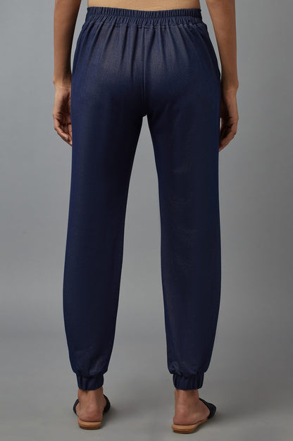 Navy Inverted Box Pleat Joggers