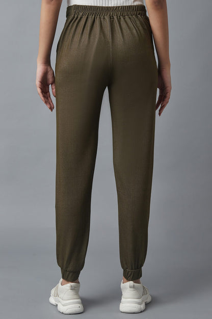 Olive Green Inverted Box Pleat Joggers