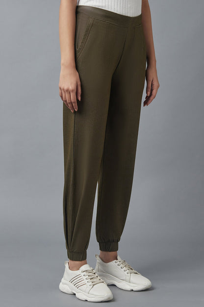 Olive Green Inverted Box Pleat Joggers