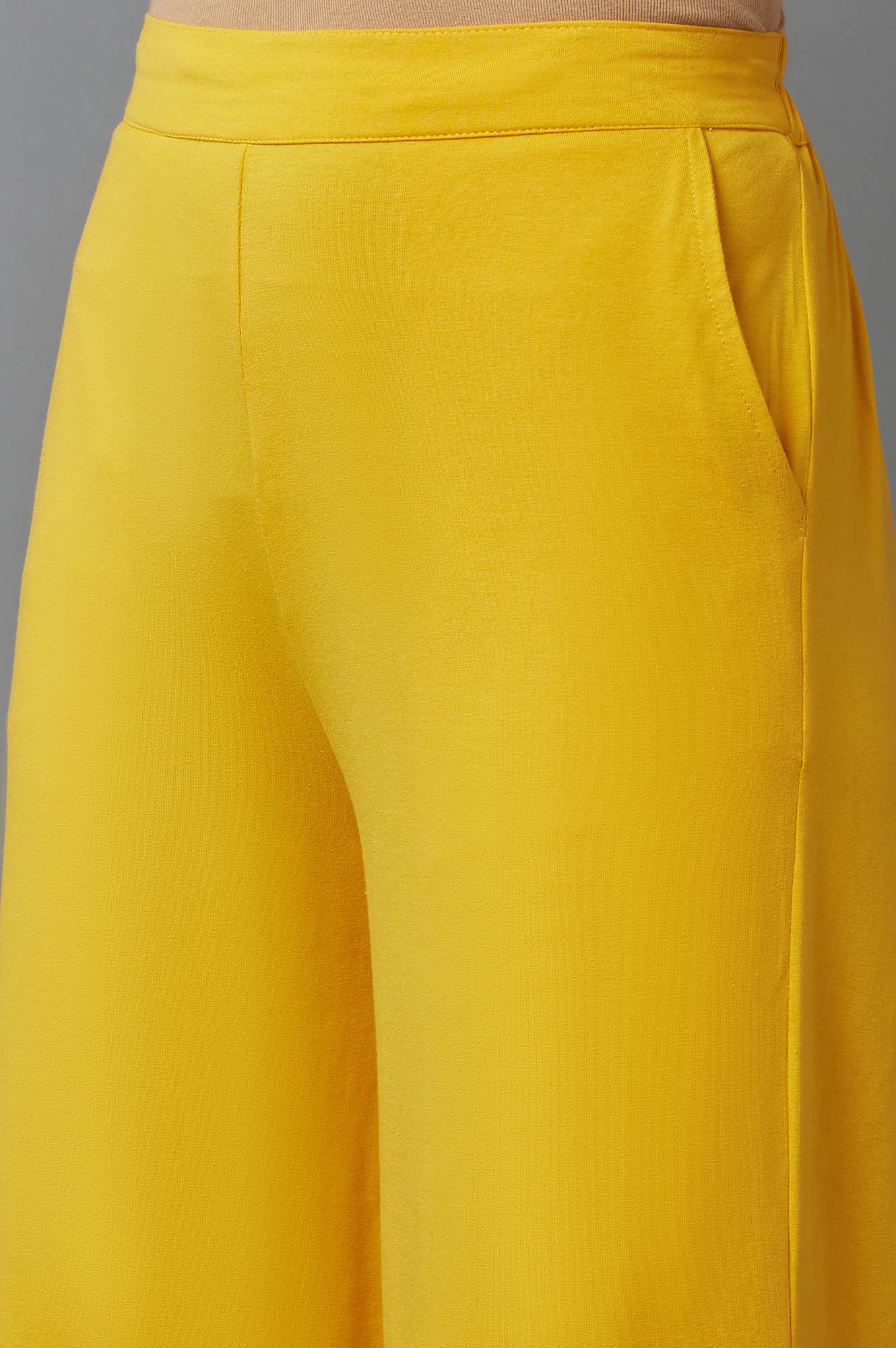 Yellow Cotton Lycra Straight Palazzo