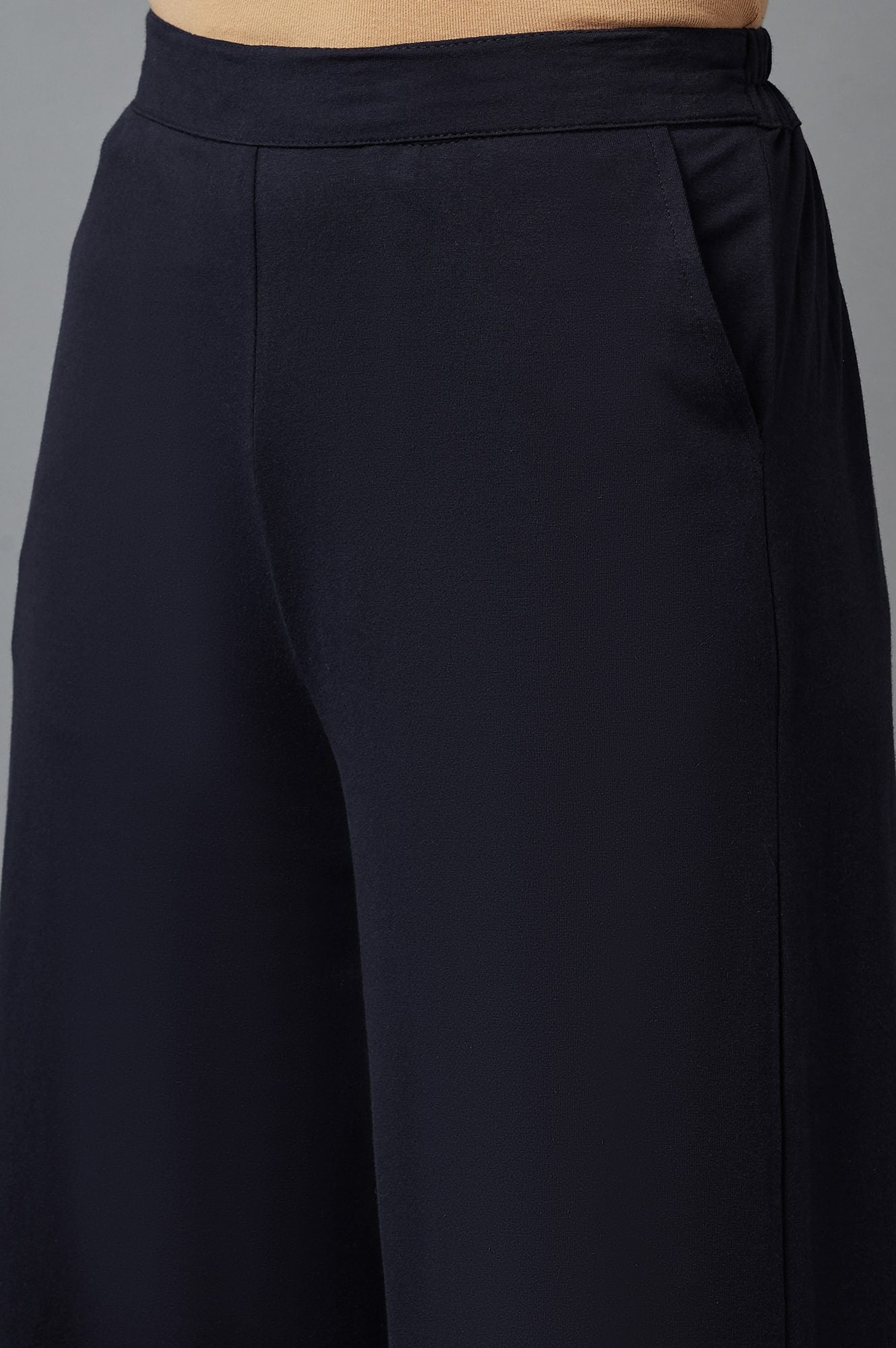 Navy Cotton Lycra Straight Palazzo