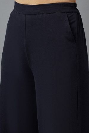 Navy Cotton Lycra Straight Palazzo