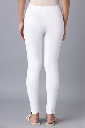 White Cotton Lycra Cropped Tights