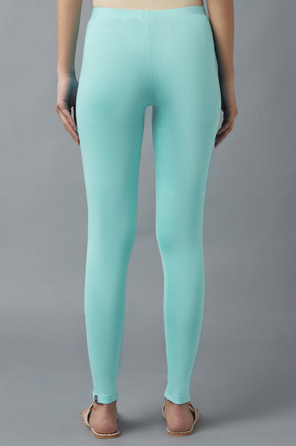 Blue Cotton Lycra Cropped Tights