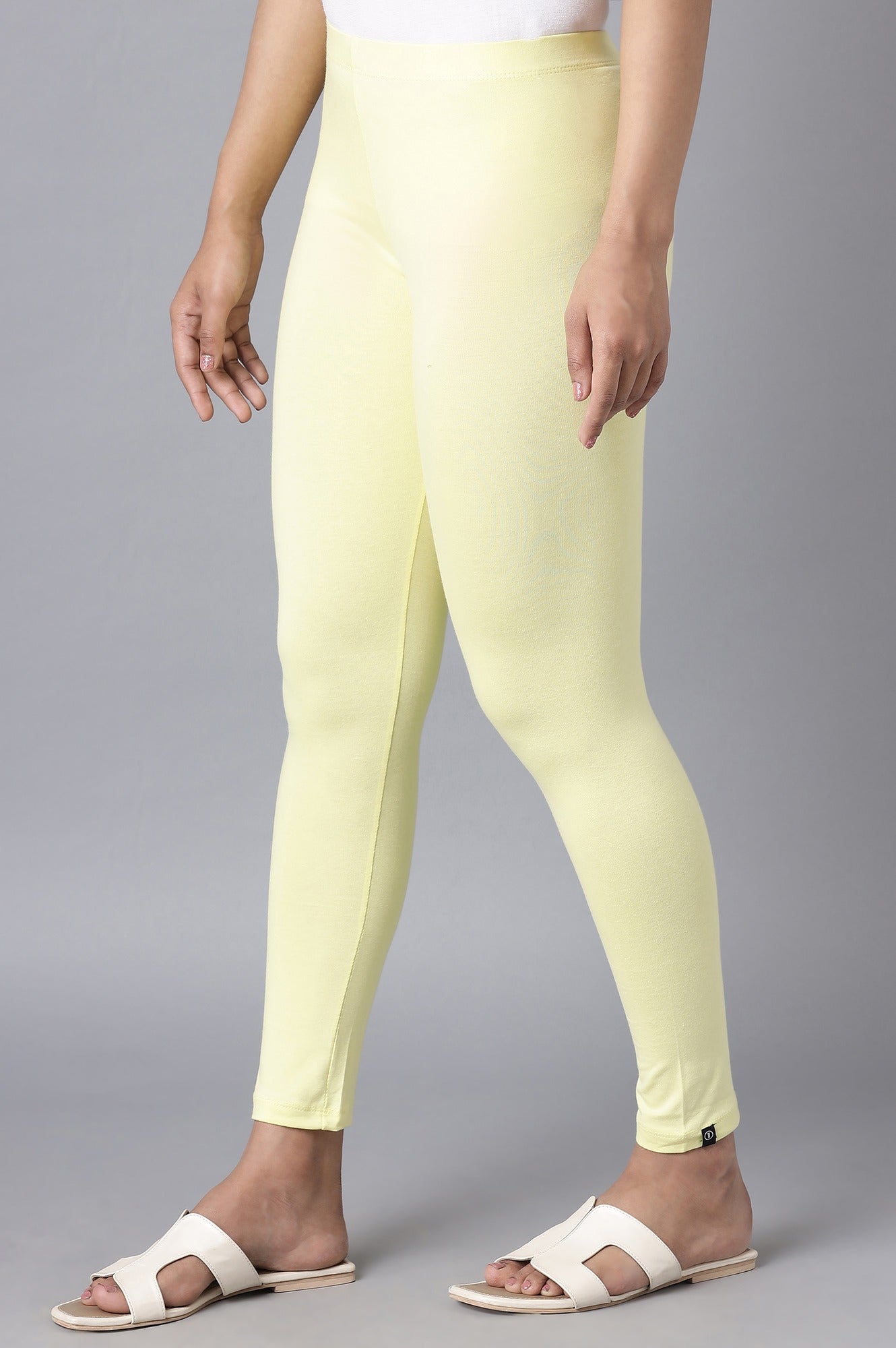 Yellow Cotton Lycra Cropped Tights