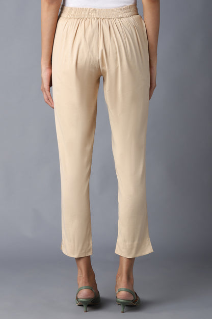 Beige Solid Trousers