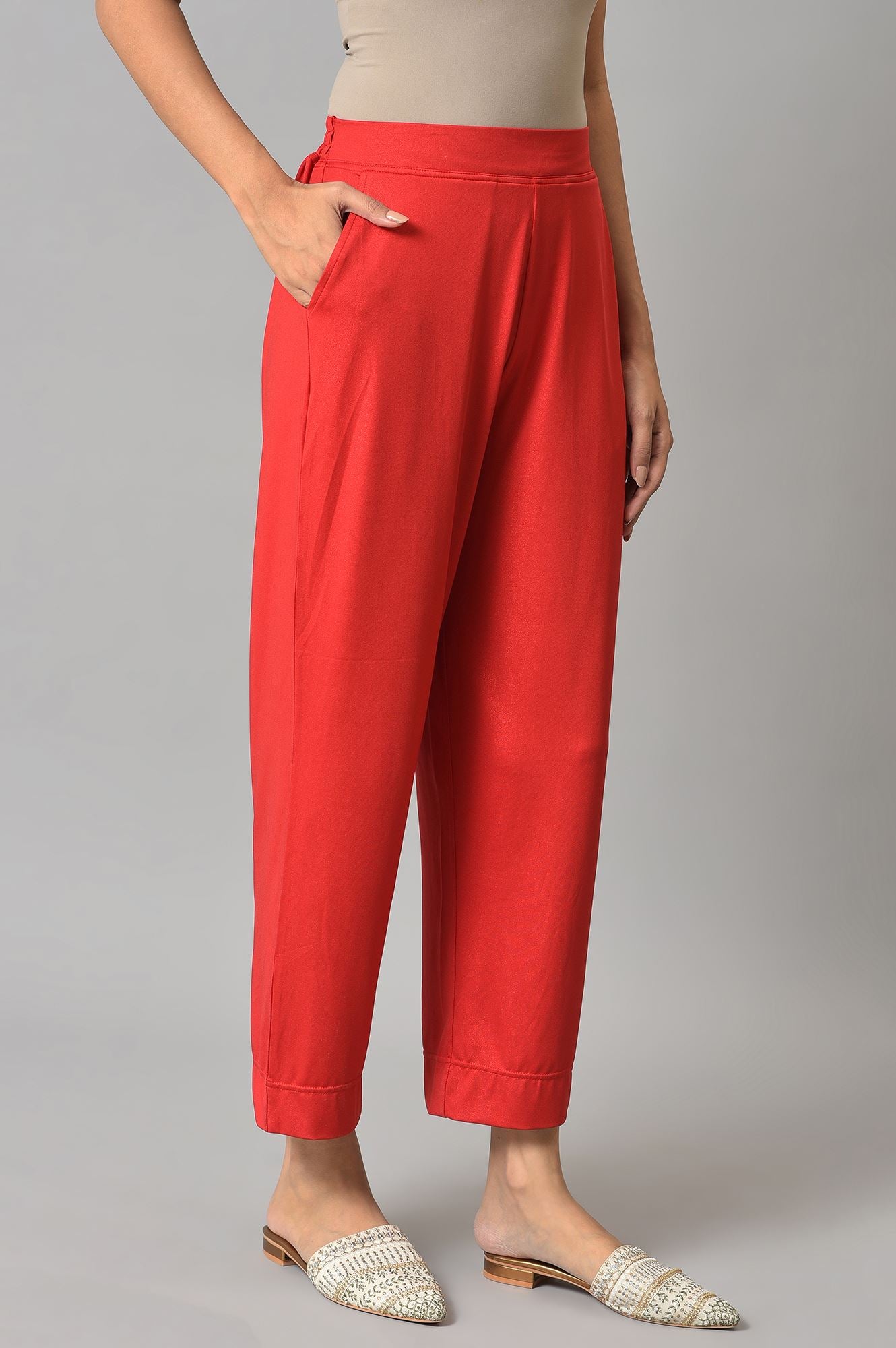 Red Knitted Narrow Palazzo