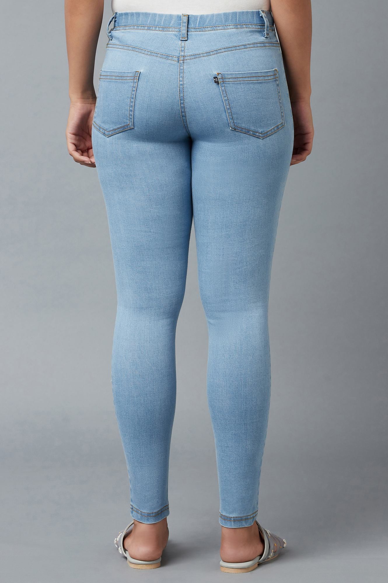 Ice Blue Yarn-Dyed Denim Jeggings