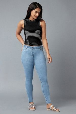 Ice Blue Yarn-Dyed Denim Jeggings