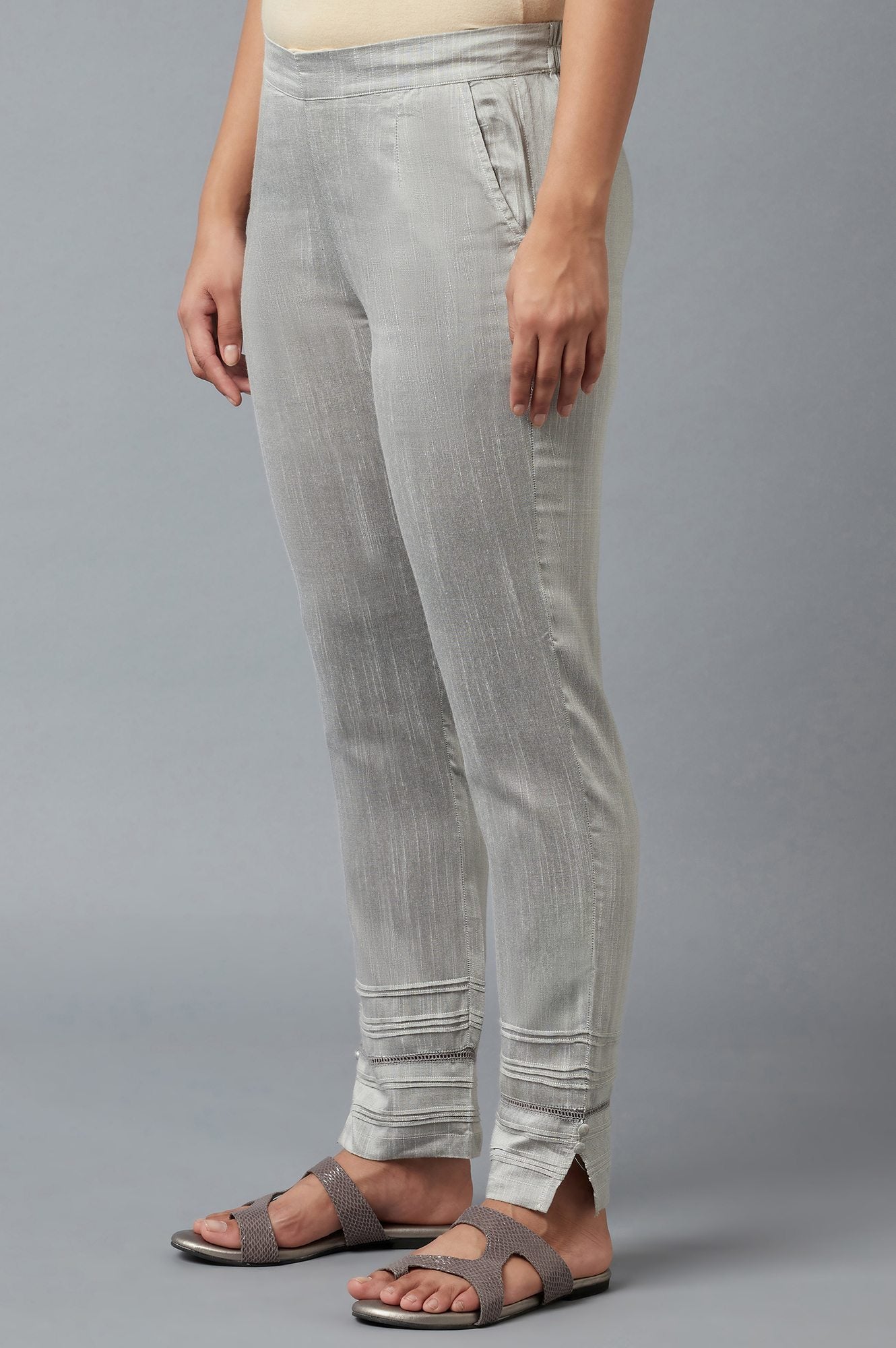 Grey Yarn-Dyed Solid Trousers