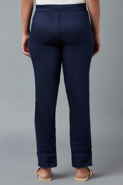 Blue Yarn-Dyed Solid Trousers