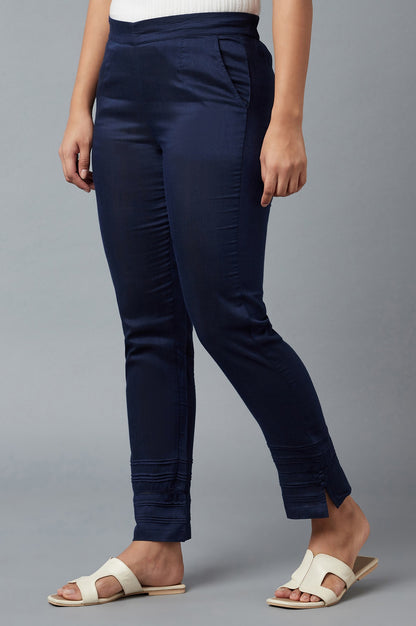 Blue Yarn-Dyed Solid Trousers