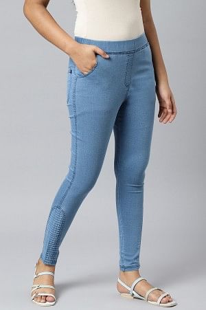 Blue Pintucks Denim Jeggings