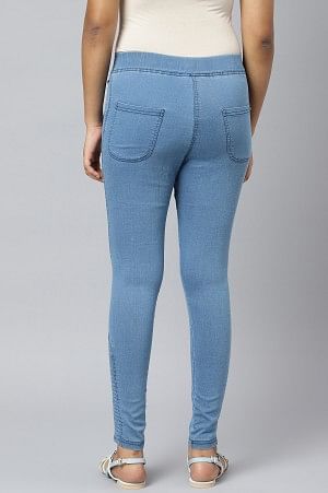 Blue Pintucks Denim Jeggings