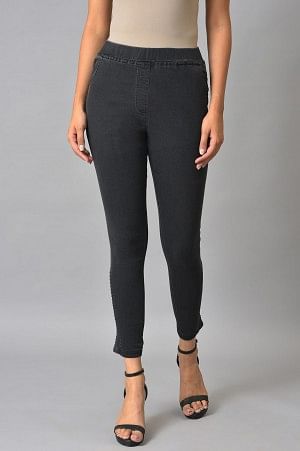 Grey Pintucks Denim Jeggings