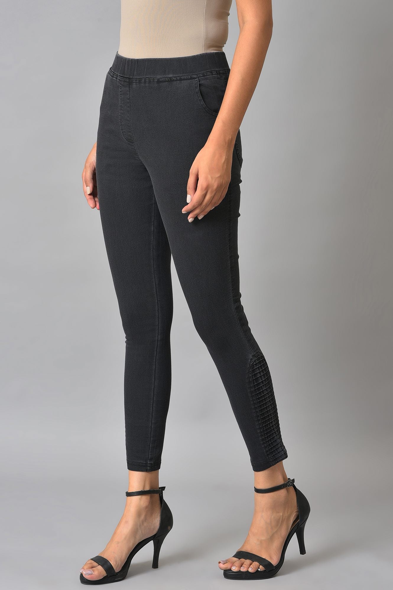 Black Pintucks Denim Jeggings