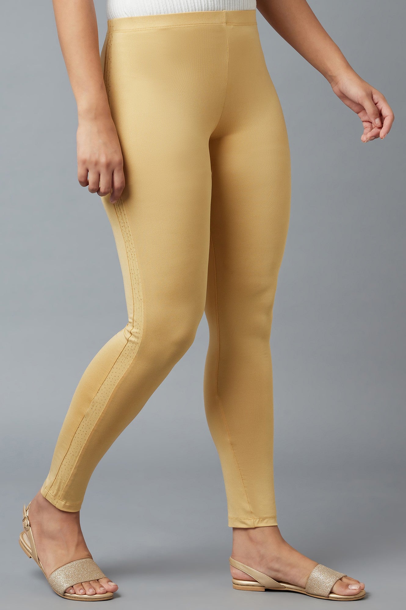 Gold Printed Poly Lycra Tights For Women