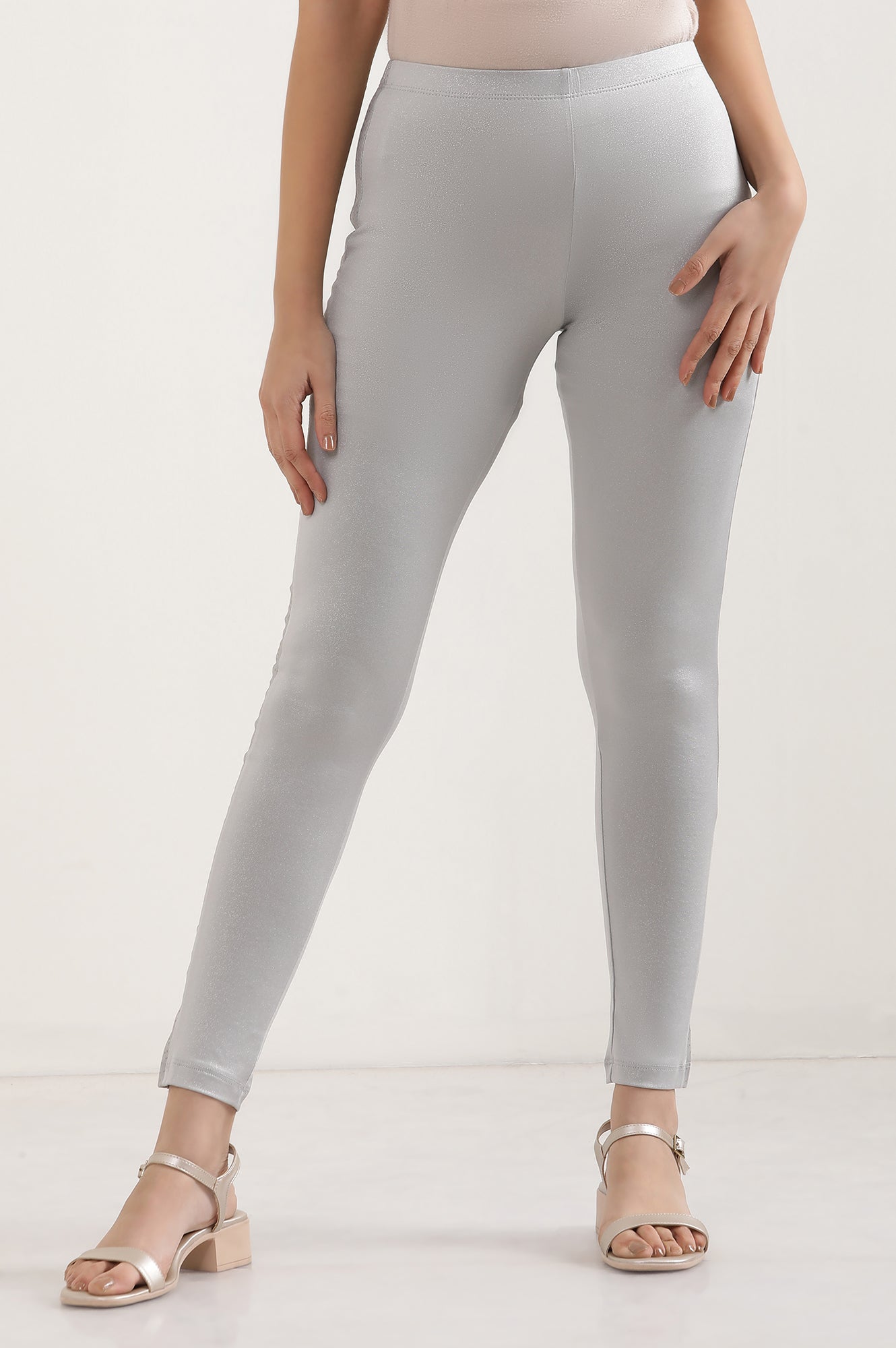 Silver Printed Poly Lycra Tights For Women