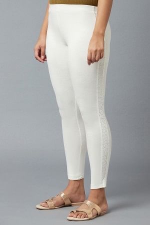 White Cotton Lycra Tights For Women