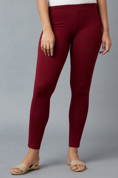 Red Cotton Lycra Tights For Women