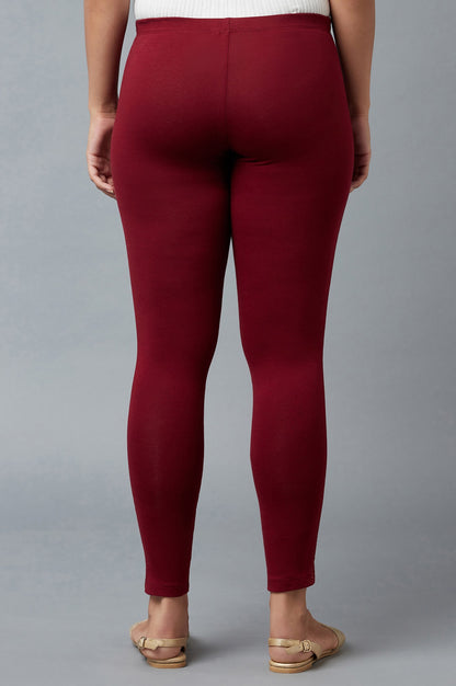 Red Cotton Lycra Tights For Women