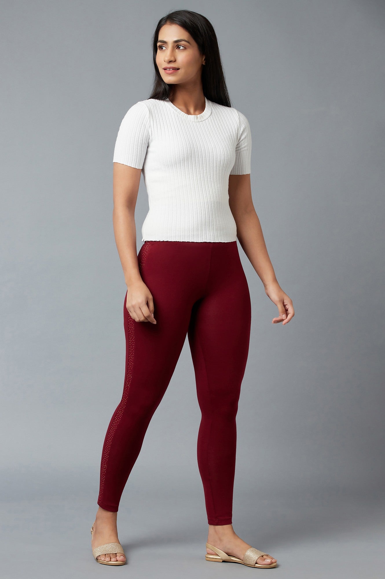 Red Cotton Lycra Tights For Women