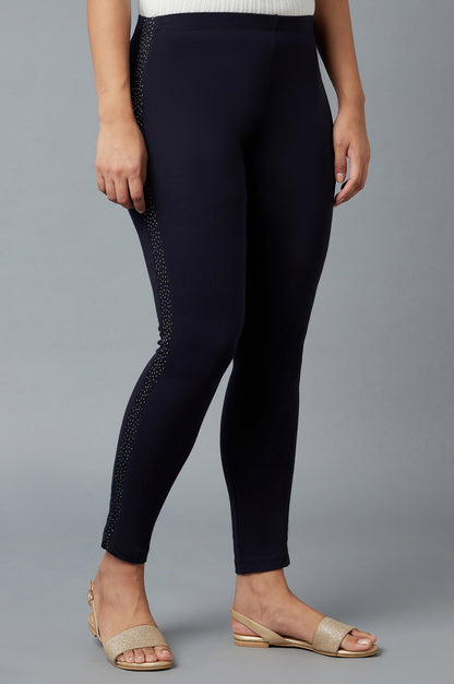 Navy Cotton Lycra Tights For Women