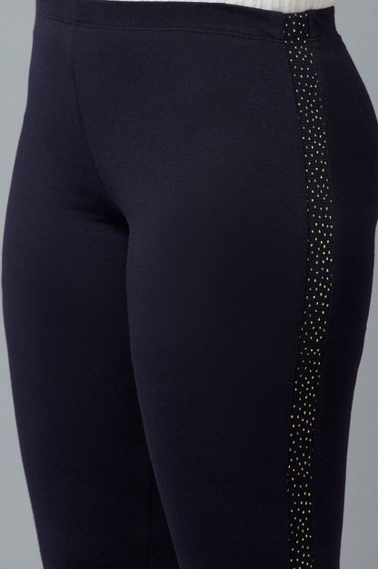 Navy Cotton Lycra Tights For Women