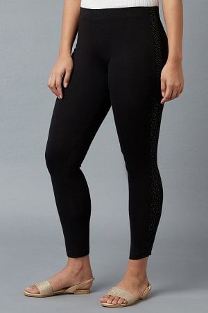 Black Cotton Lycra Tights For Women