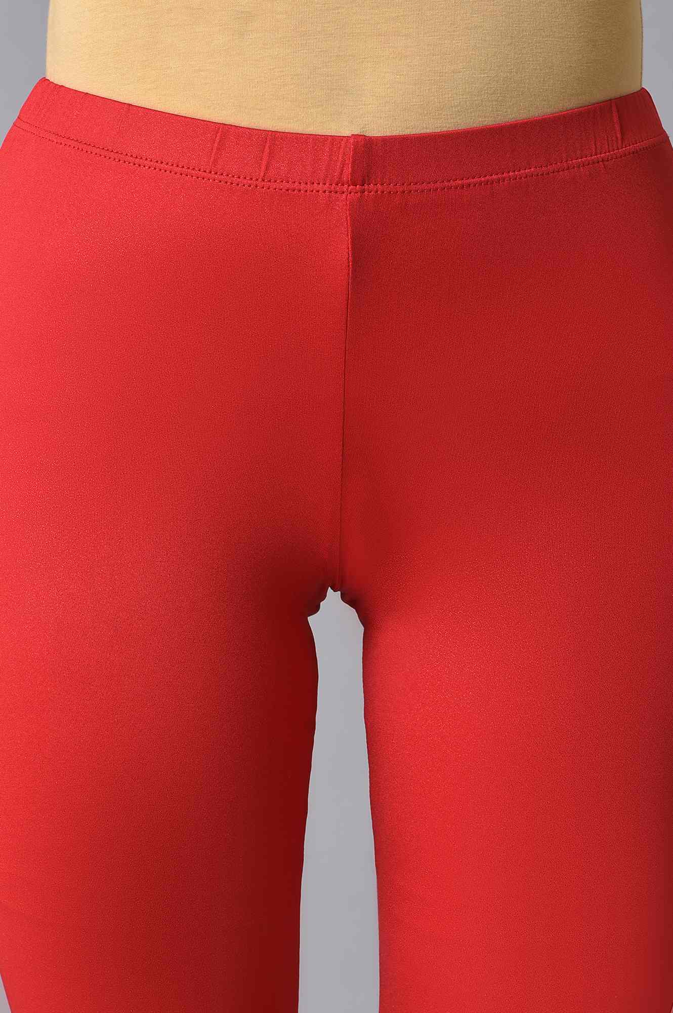 Red Poly Lycra Women Churidar