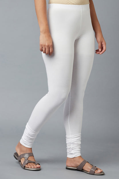 Women White Ankle Length Cotton Lycra Churidar