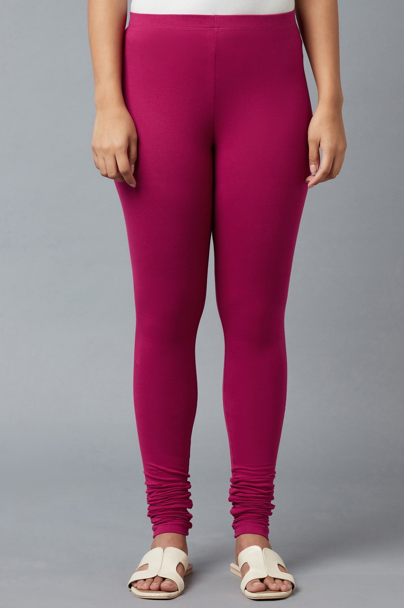 Women Pink Ankle Length Cotton Lycra Churidar