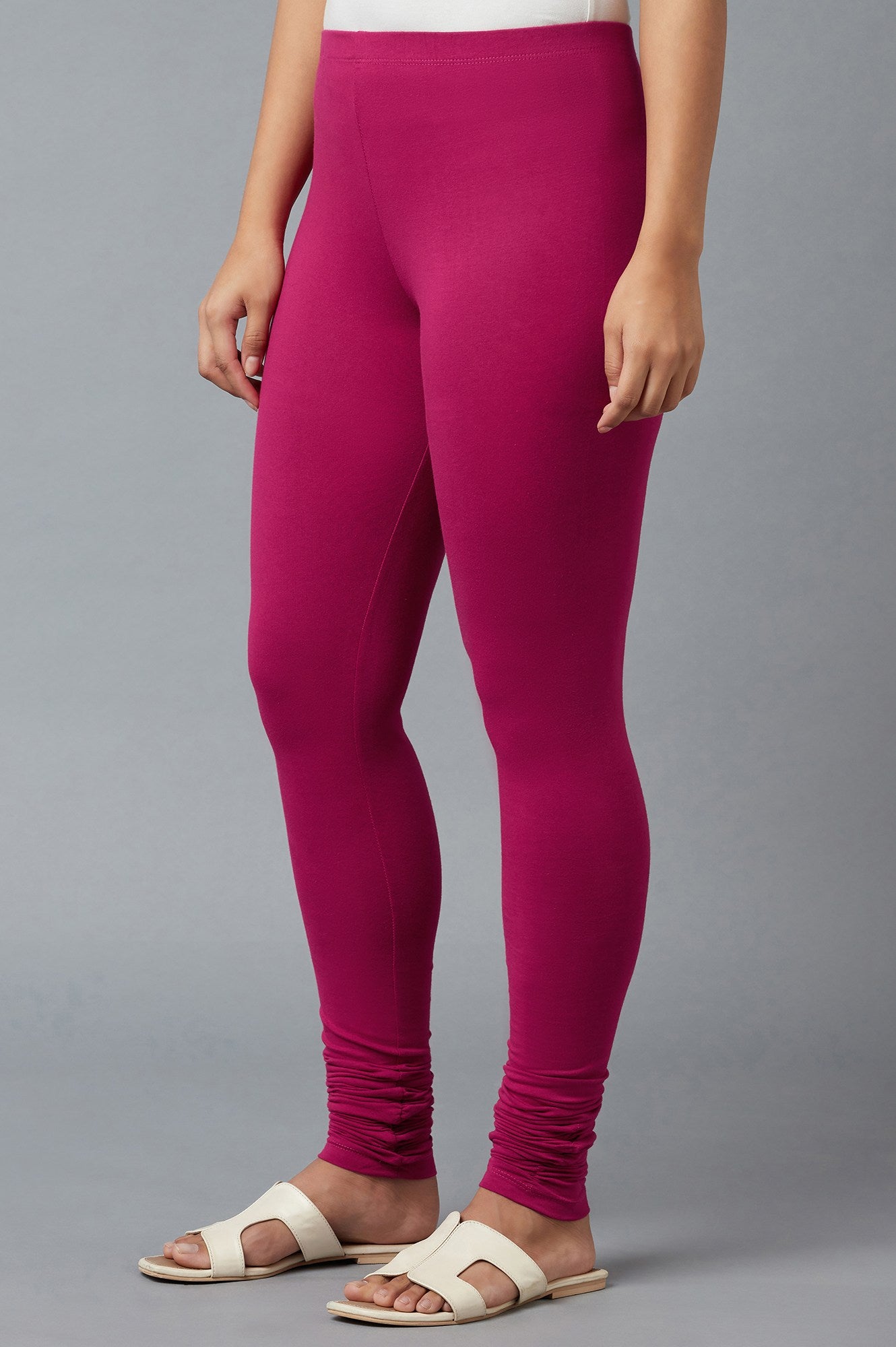 Women Pink Ankle Length Cotton Lycra Churidar