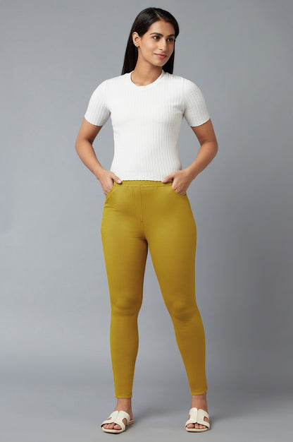 Yellow Yarn-Dyed Knitted Jeggings