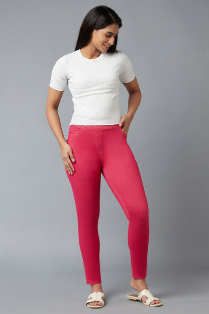 Pink Yarn-Dyed Knitted Jeggings