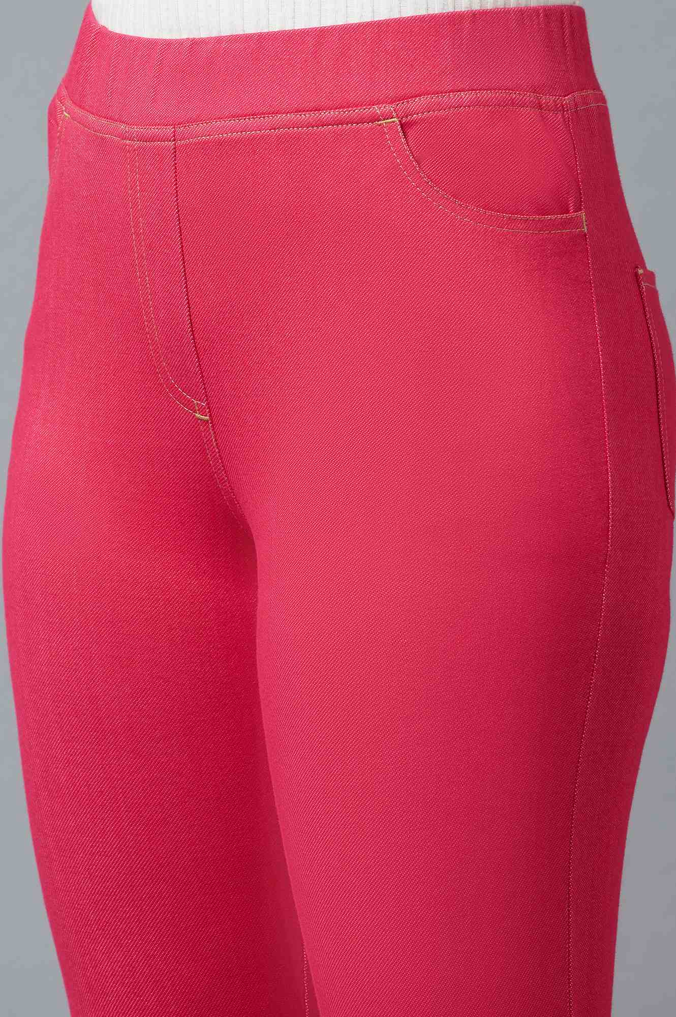 Pink Yarn-Dyed Knitted Jeggings