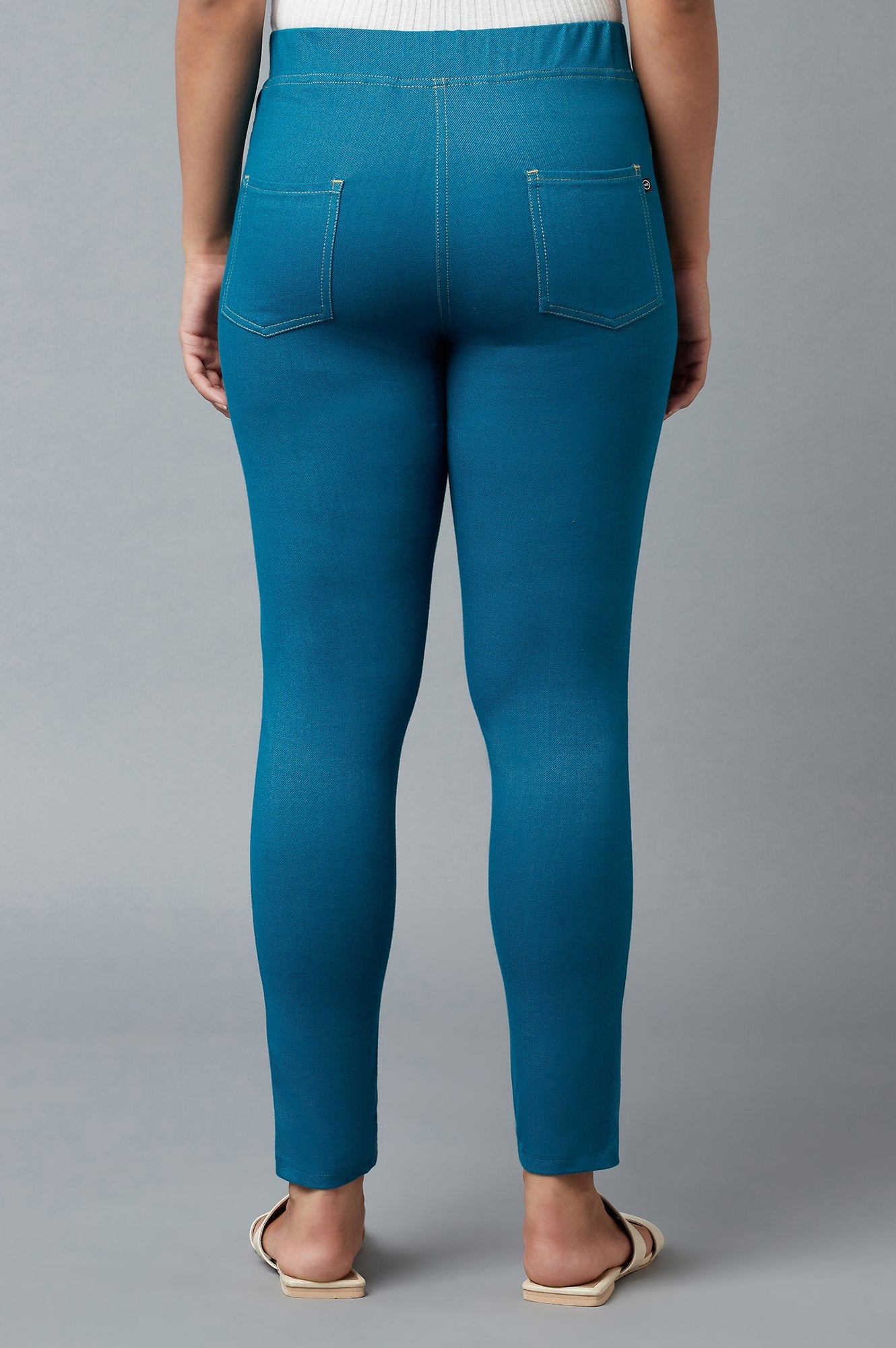 Blue Yarn-Dyed Knitted Jeggings