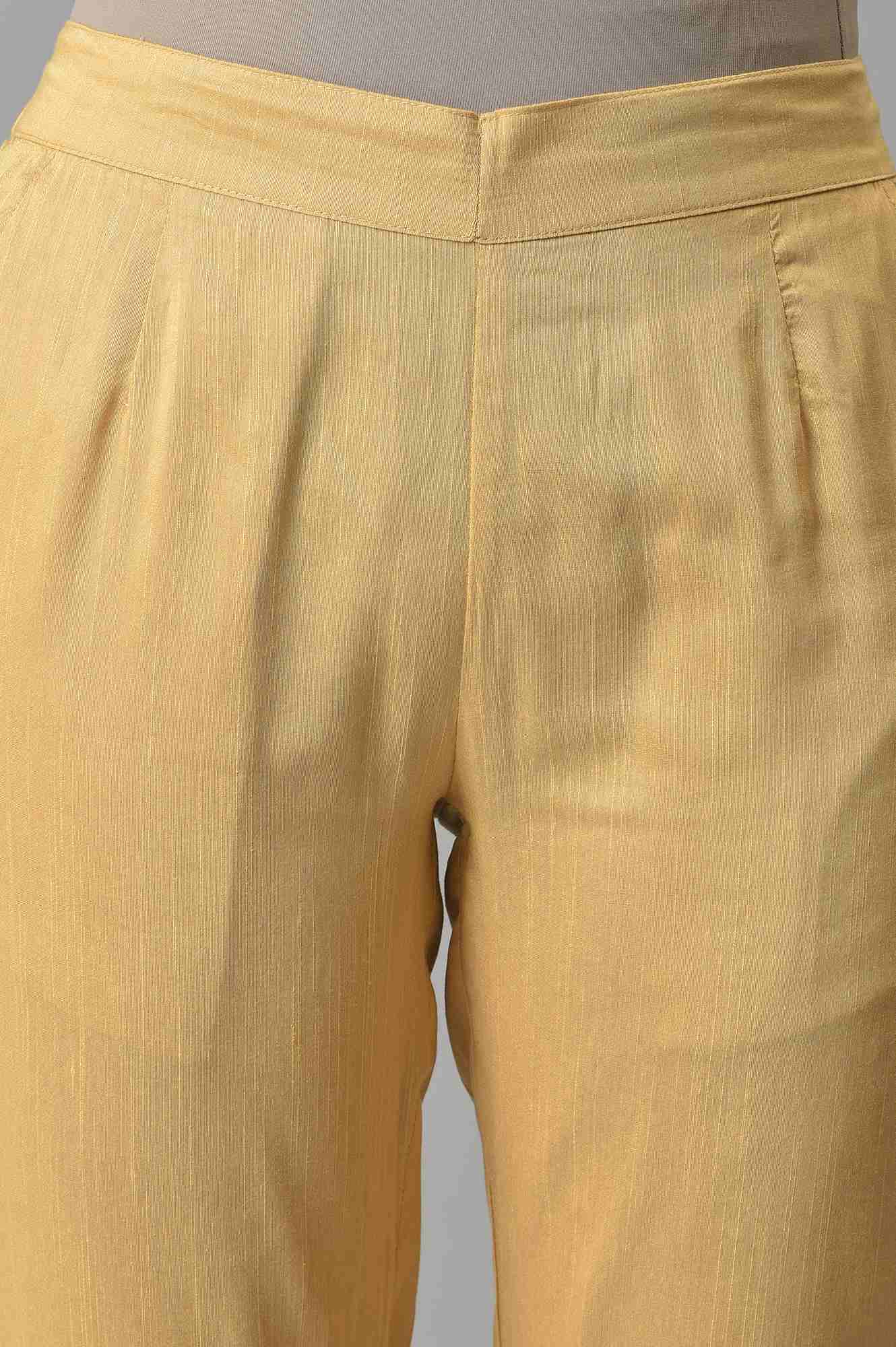 Gold Yarn-Dyed Gathered Trouser Pants