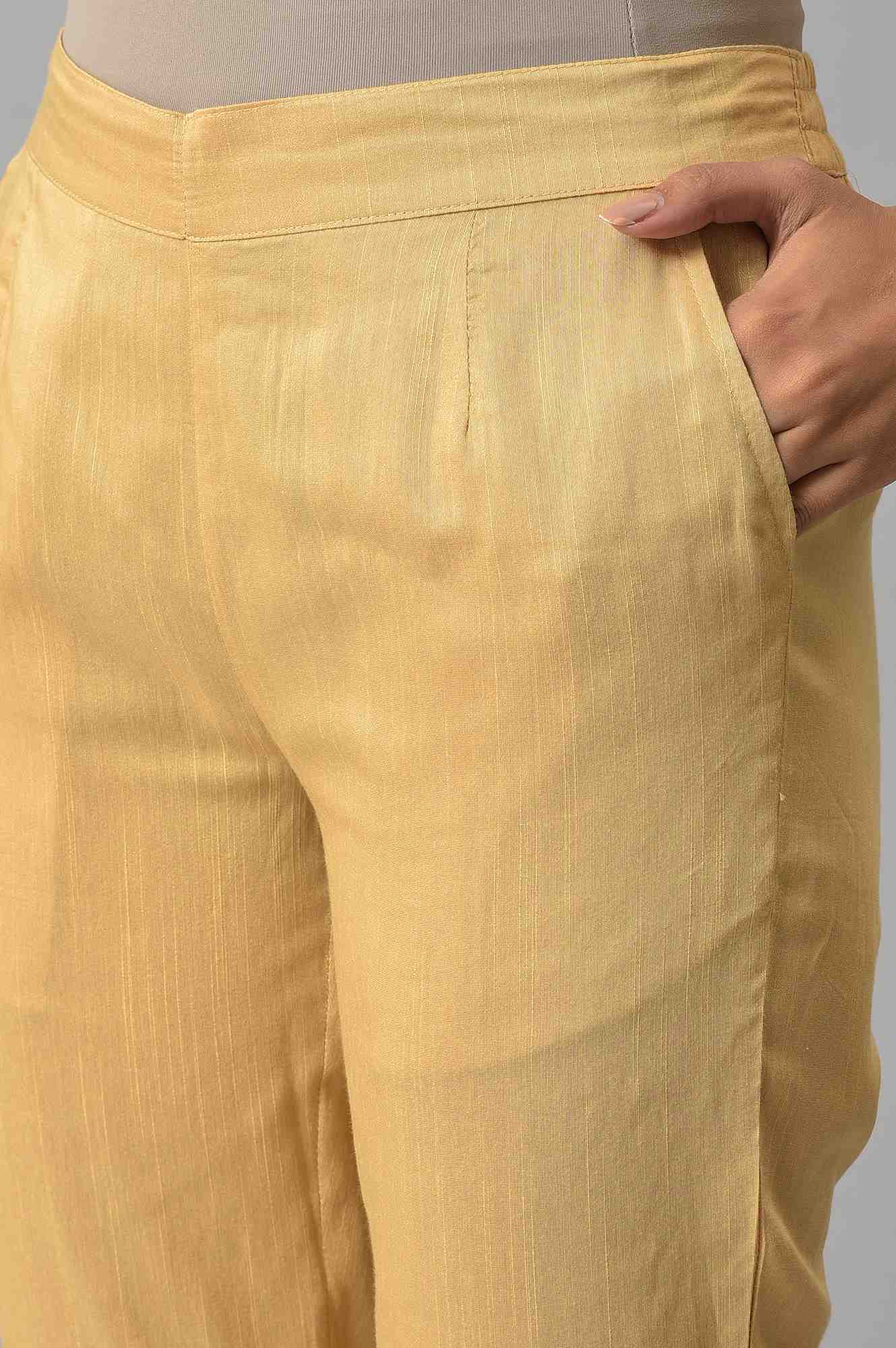 Gold Yarn-Dyed Gathered Trouser Pants