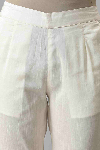 White Yarn-Dyed Gathered Trouser Pants