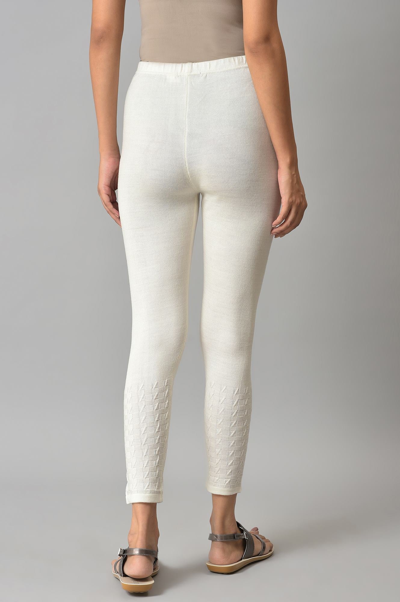 White Knitted Solid Winter Tights