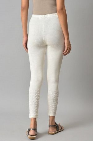 White Knitted Solid Winter Tights