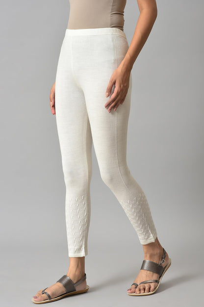 White Knitted Solid Winter Tights