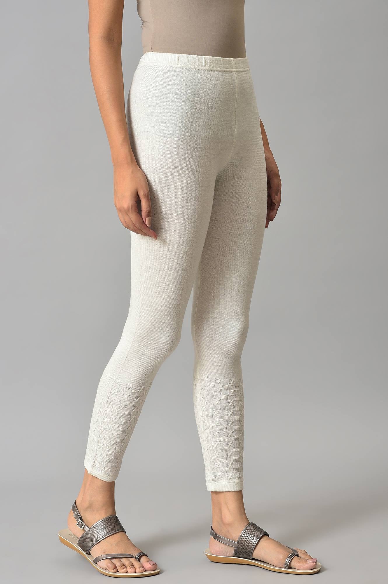 White Knitted Solid Winter Tights